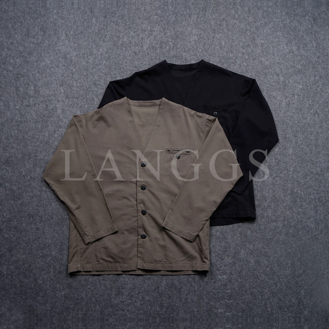 LANGGS&浪叔 春季日系无领开衫外套休闲简约男士长袖外套-Z246637