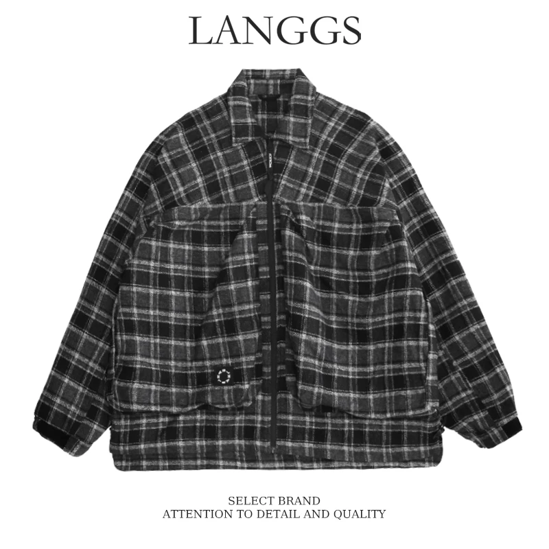 LANGGS&浪叔 秋冬日系格子毛呢外套时尚休闲百搭复古外套-35611