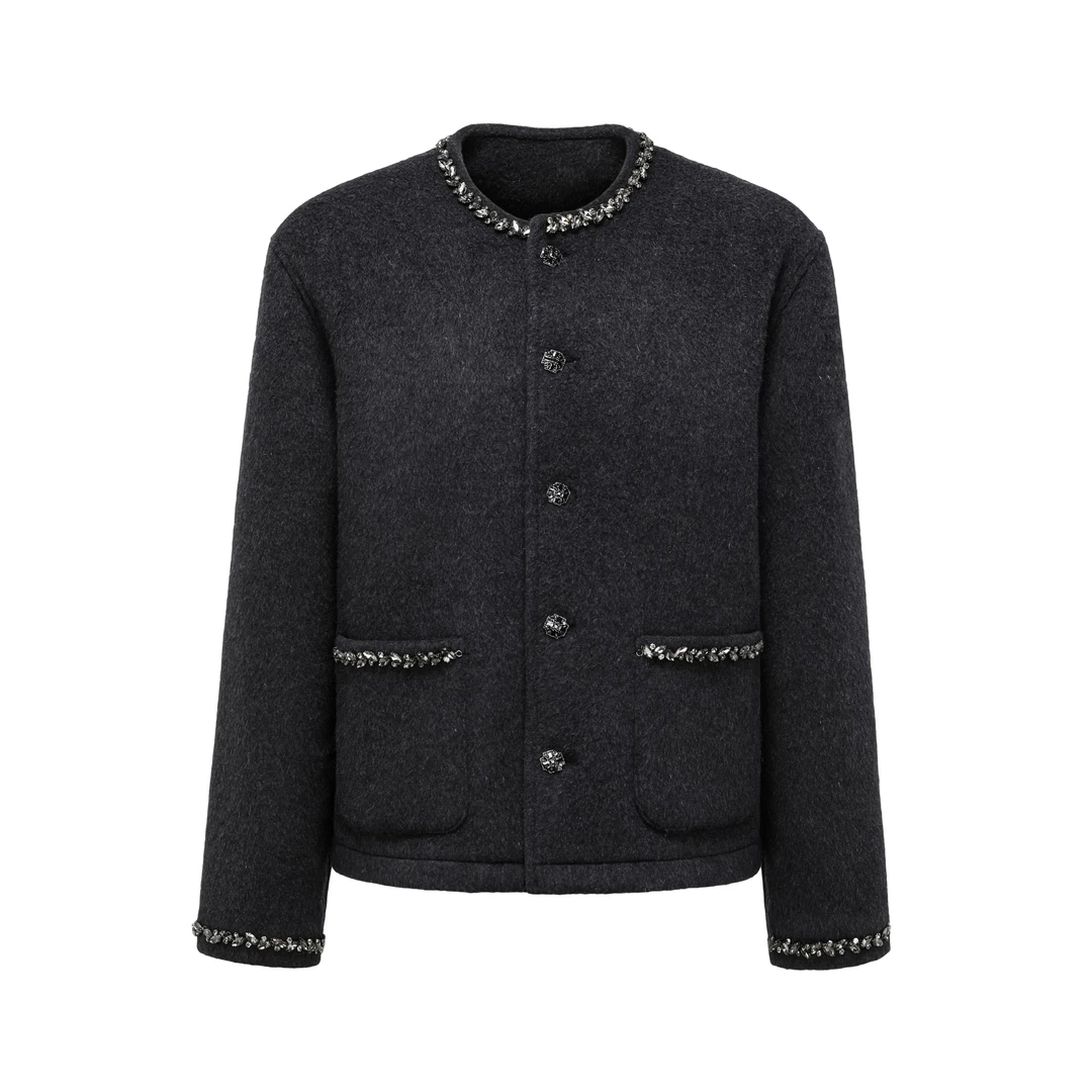 GOODBRAND 24秋冬 JES*S手工钻饰线条图案香风羊毛外套