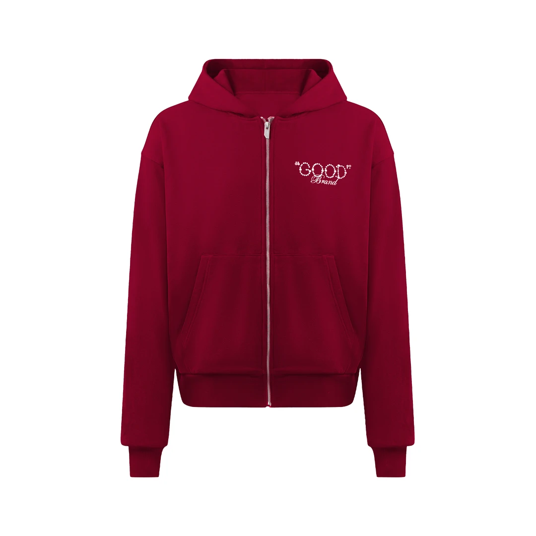 GOODBRAND 24秋冬 LOVE IS GOOD珍珠时尚高级廓形开衫连帽卫衣