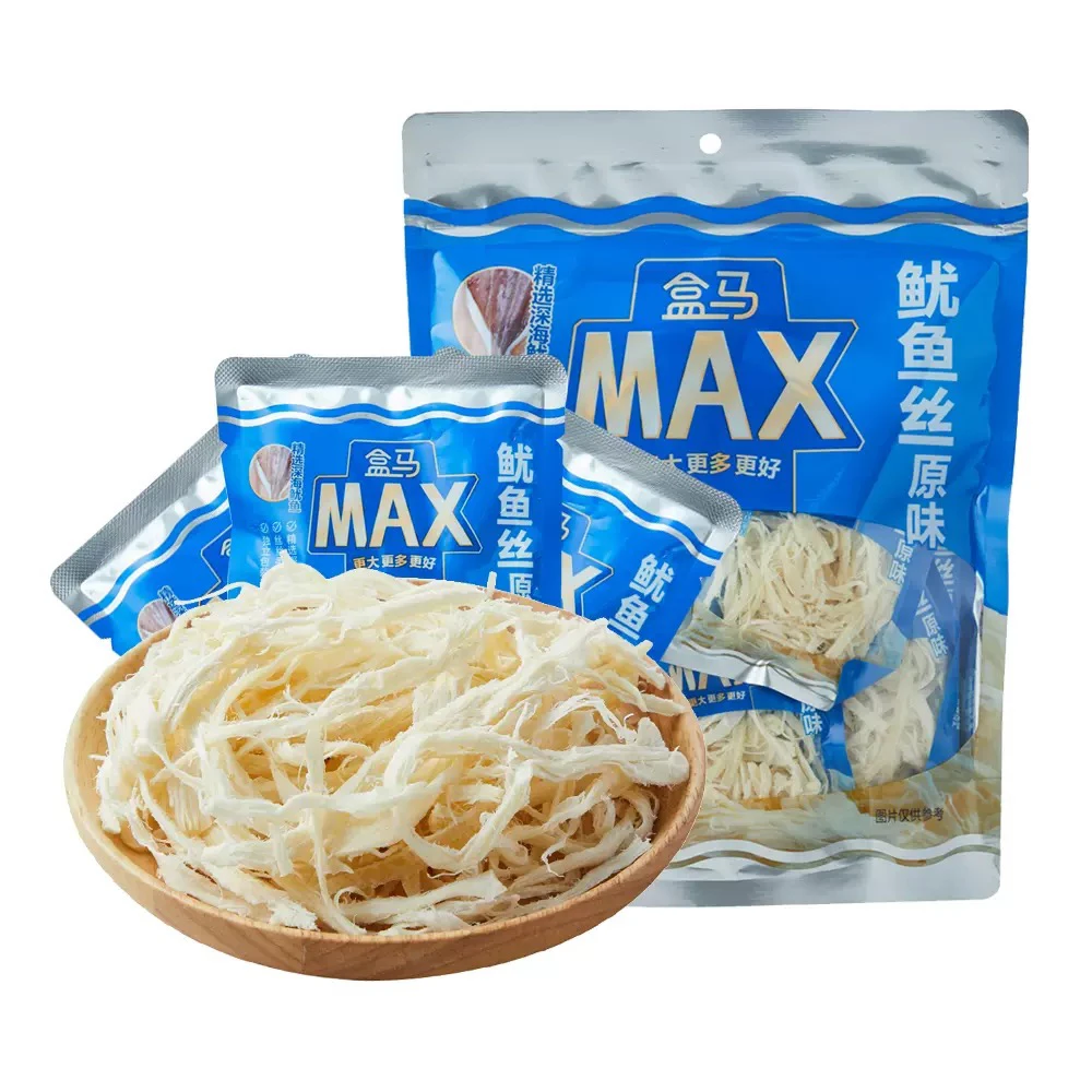盒马MAX原味鱿鱼丝308g香酥鲜甜独立小袋零食小鱼干开袋即食包邮