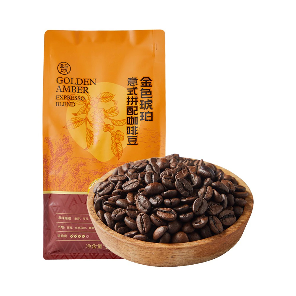 盒马金色琥珀意式拼配咖啡豆500g醇厚浓郁中度烘焙高分金奖风味