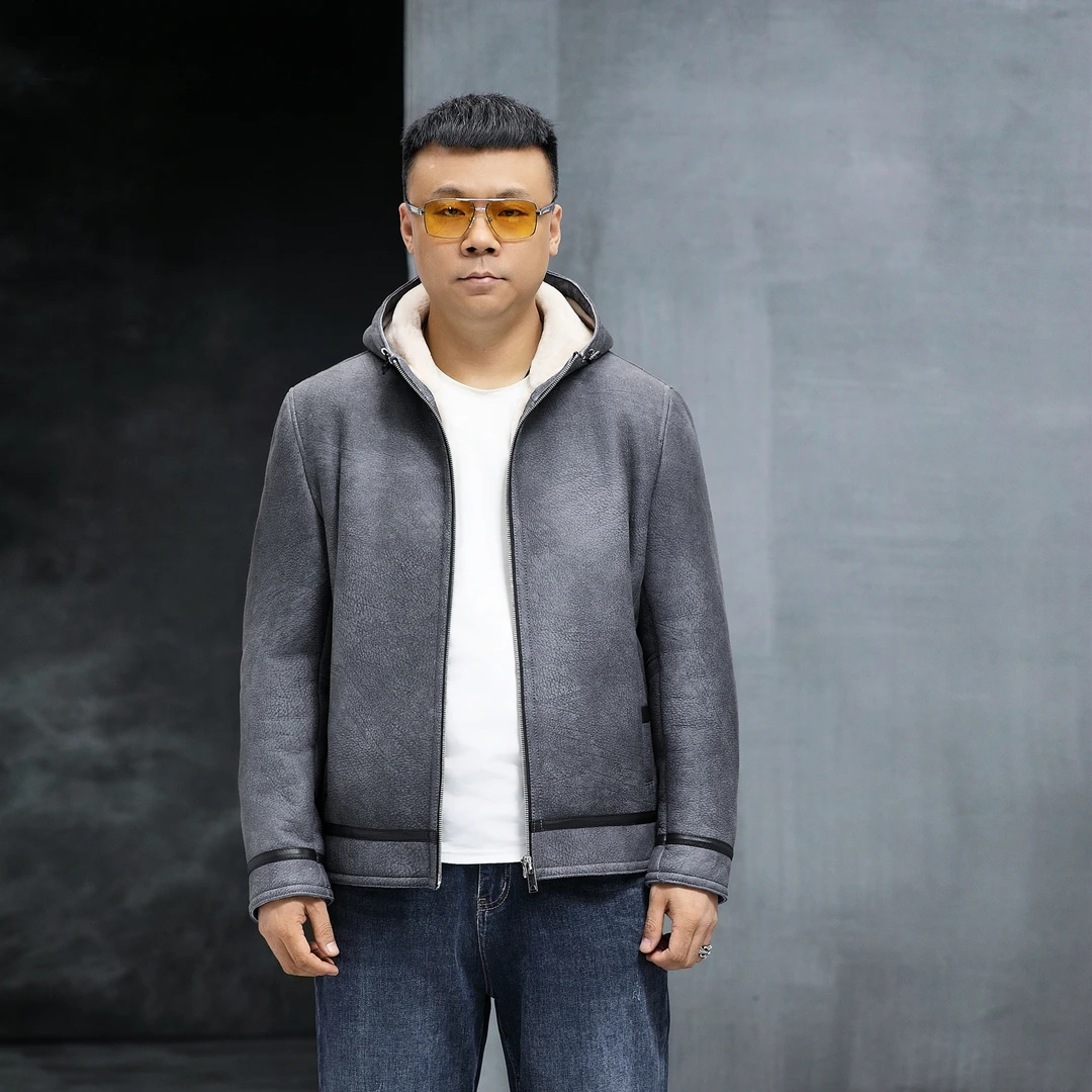 KARUOBIN/卡若宾男士休闲时尚冬季男装绵羊毛秋冬皮毛一体23013