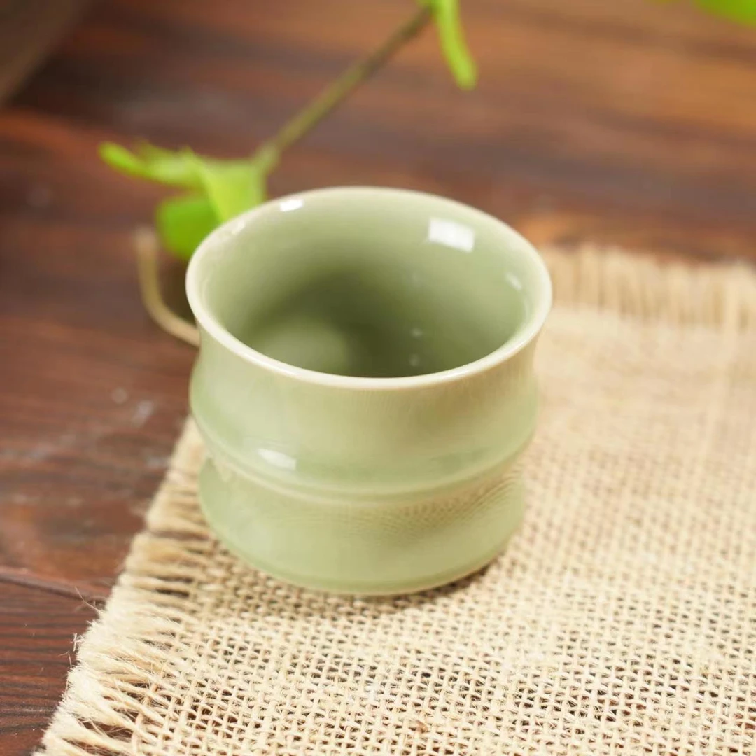 龙泉青瓷青色竹节杯