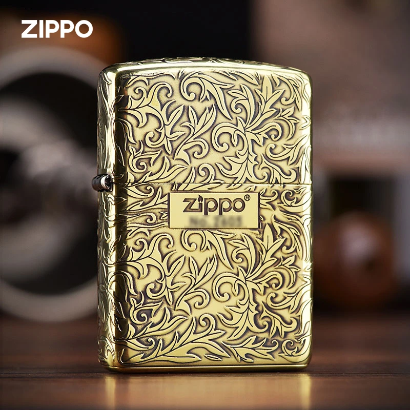 ZIPPO唐草-五面精雕-黄铜盔甲-独立编号打火机防风男士生日礼品