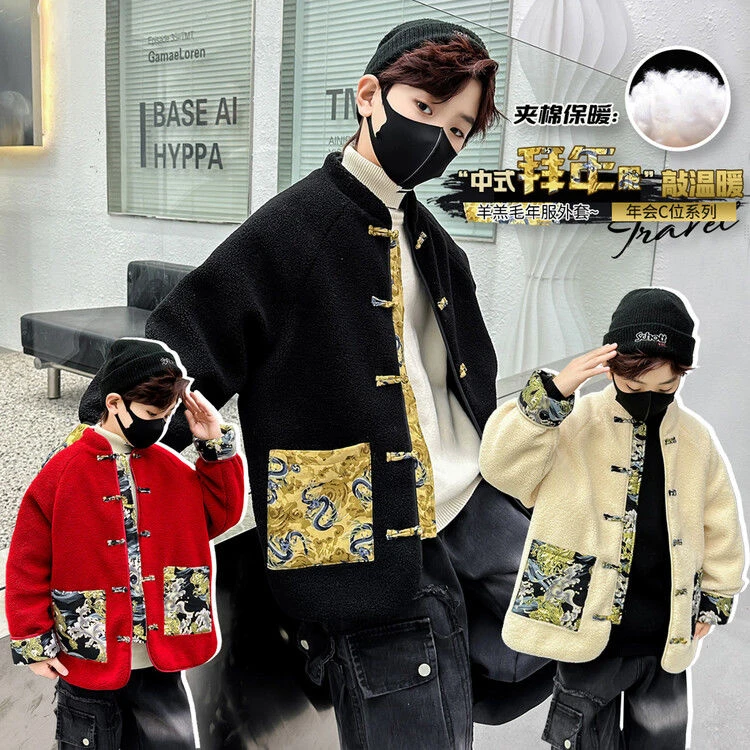 冬季新款网红爆款龙年拜年服男童中大童国潮拜年服 中国风年服加