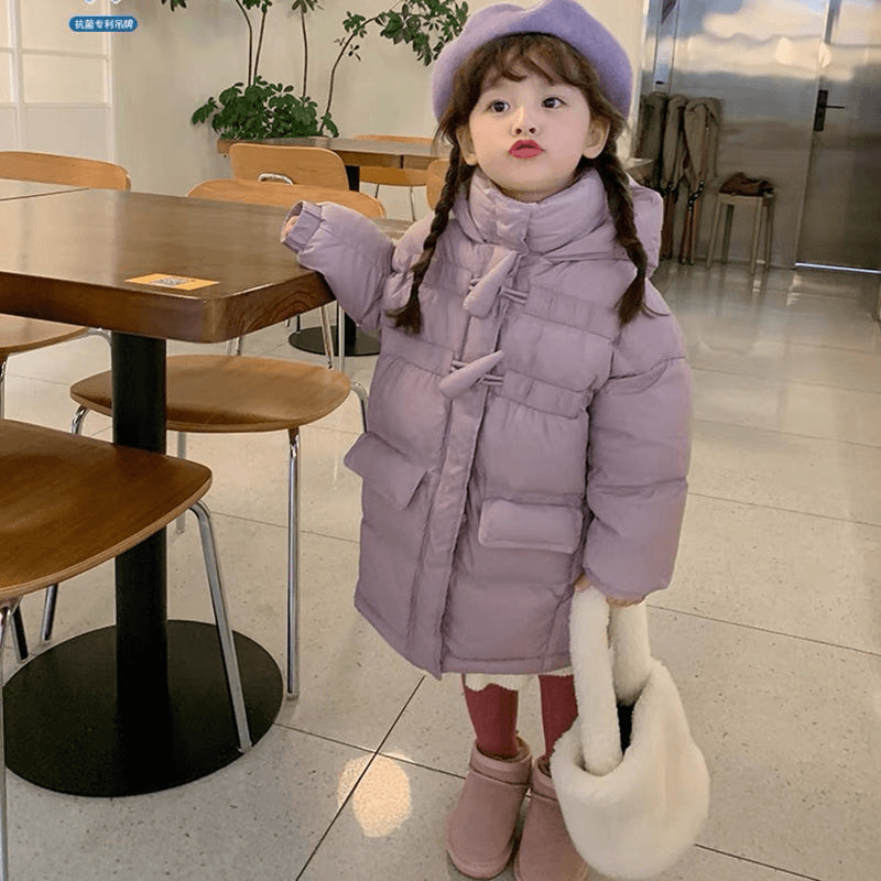 儿童中长款羽绒服2023过膝韩版洋气白鸭绒女童连帽加厚冬装外套潮