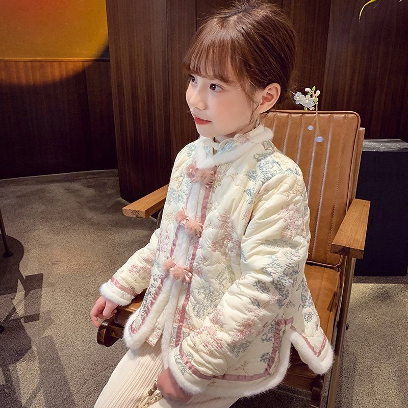 女童中国风唐装棉袄冬装2023新款加绒保暖上衣小女孩加厚年服外套