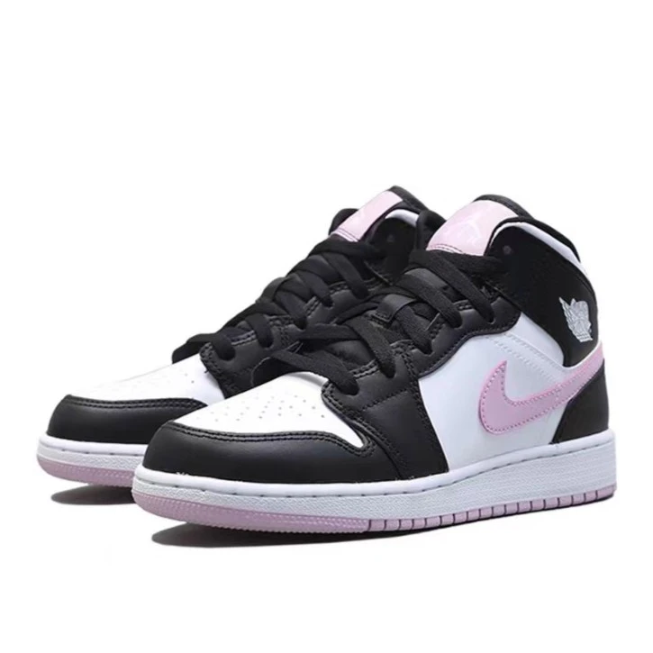 Air jordan 1 Mid (GS) AJ1 女款黑白粉熊猫中帮篮球鞋555112-103