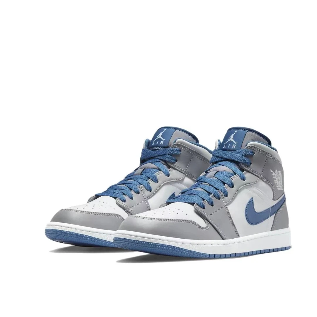 Air Jordan1 Mid AJ1 灰白蓝男女同款 中帮休闲篮球鞋 DQ8426-014