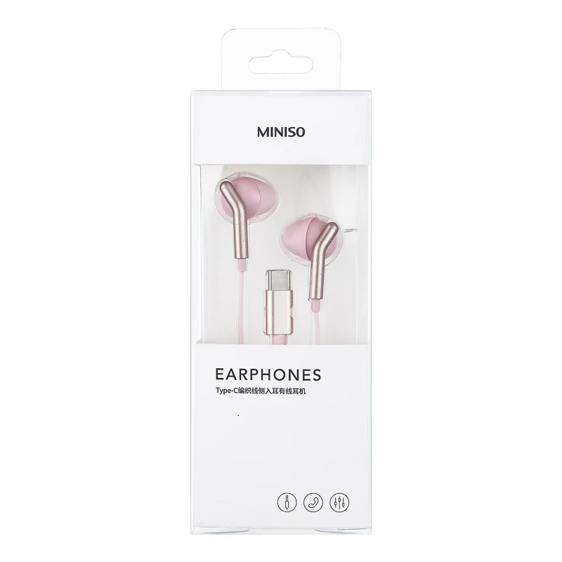 Type-C编织线侧入耳有线耳机 型号：S01, 粉色