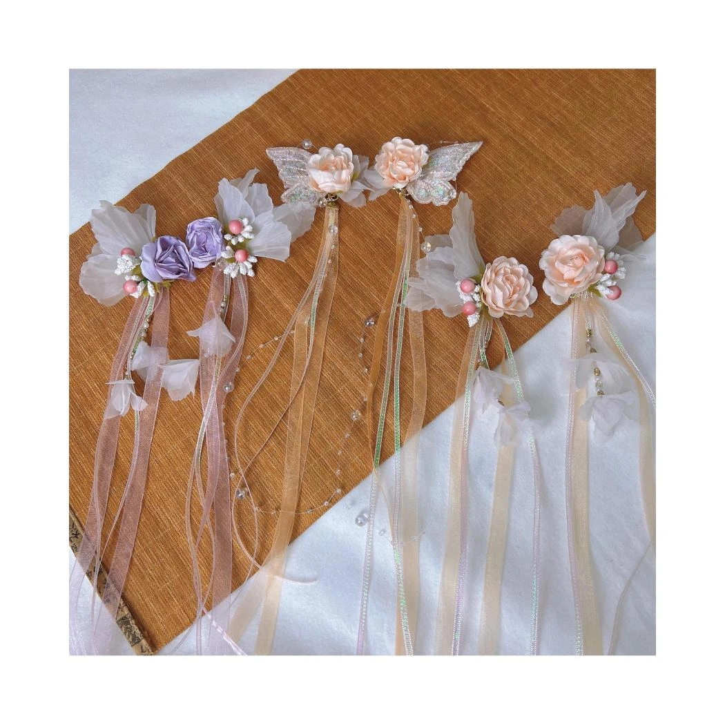 国风繁花飘带对装发夹（款式随机）