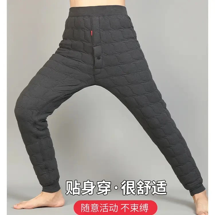 冬季保暖抗内穿德绒自发热护腰高弹加厚防寒包身男士棉裤爸爸高腰