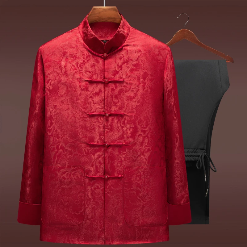 高端唐装男中老年春秋外套老人过生日衣服爷爷装爸爸装新中式盘扣