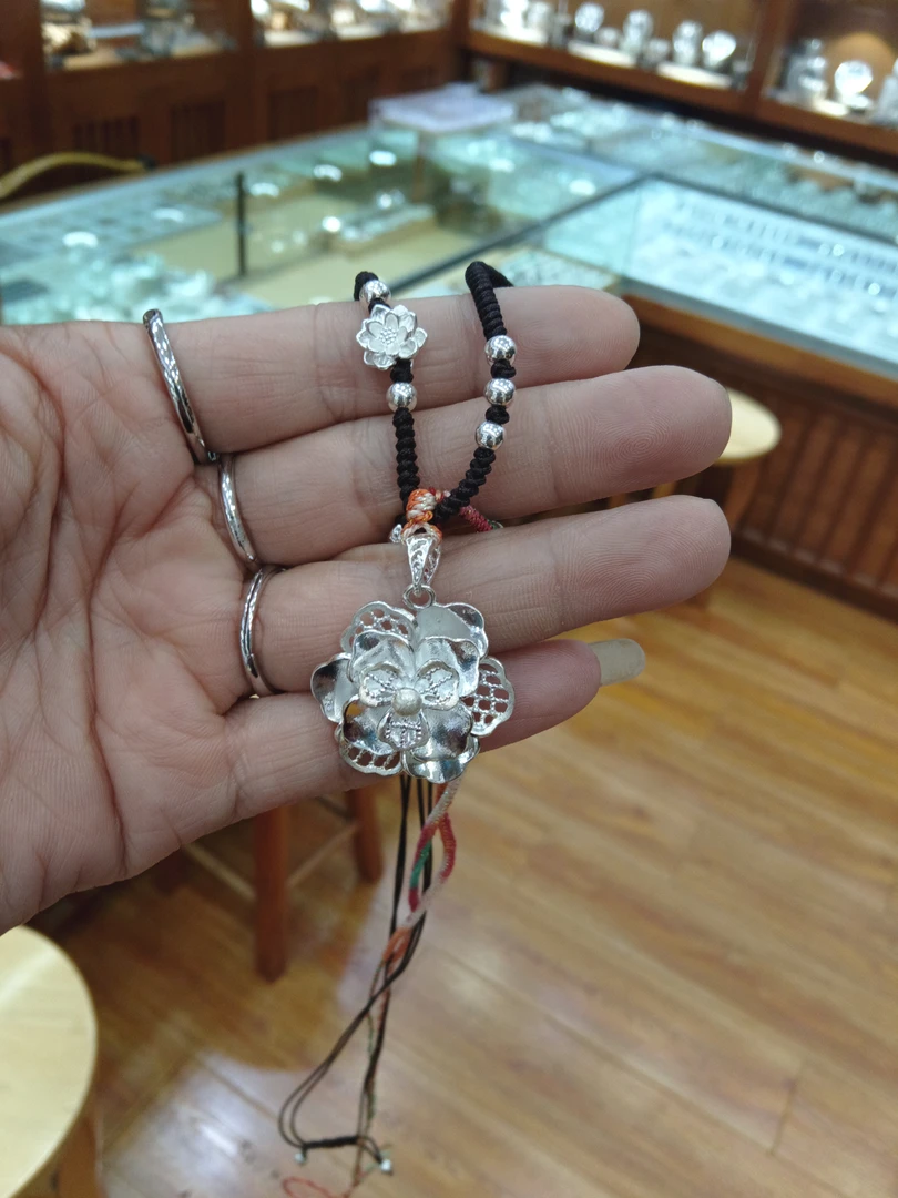 足银银制品 段银匠纯手工制作足银玫瑰花项链