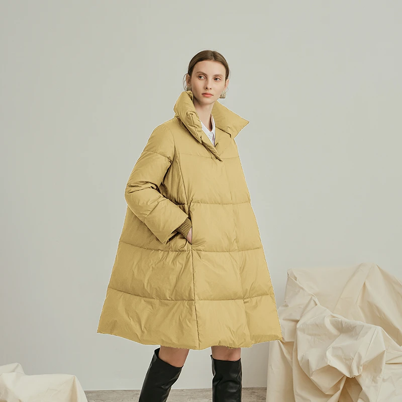 台绣宽松显瘦羽绒服女立领长款小个子鸭绒外套冬新款ECA5J100