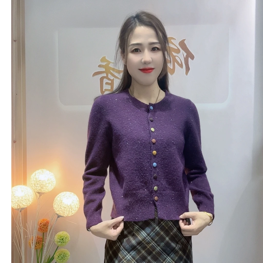 2024新款小香风彩色纽扣圆领针织开衫