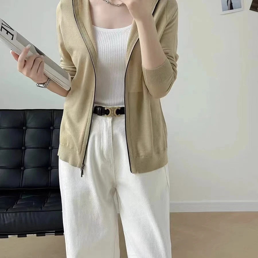 24早春新款 带帽开衫水溶超细3470针织衫宽松外套双拉链连帽衫