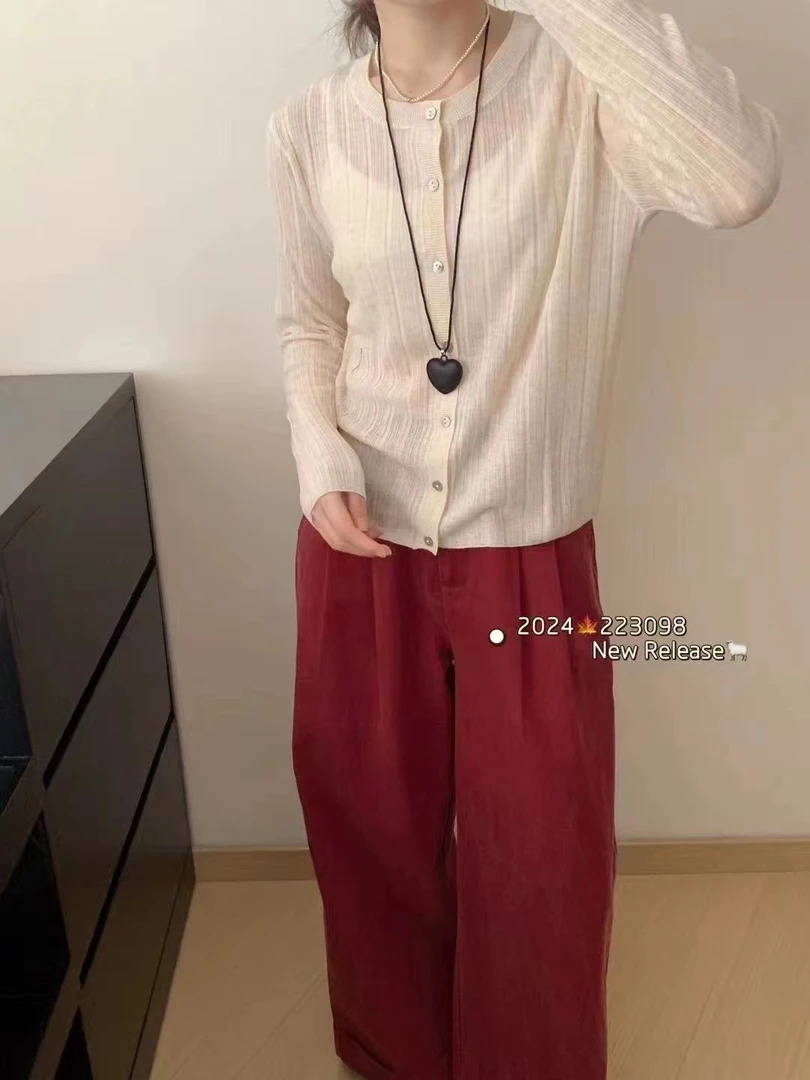 纯色轻薄肌理感3938针织开衫上衣早秋女款简约亲肤显瘦圆领小外搭