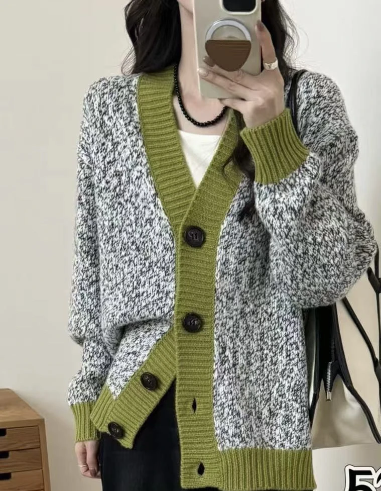 欧洲站秋冬新款5746休闲粗绒针织开衫外套加厚宽松慵懒风毛衣