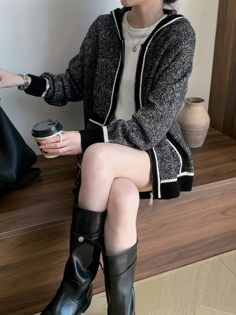 6122复古拉链开衫时髦保暖软糯休闲洋气女外套2024冬