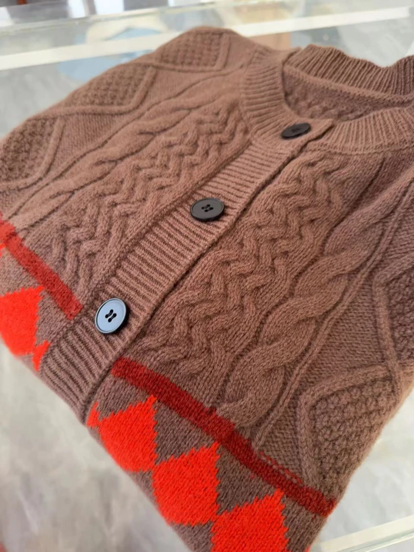 软糯重工4787开衫加厚提花菱形外套