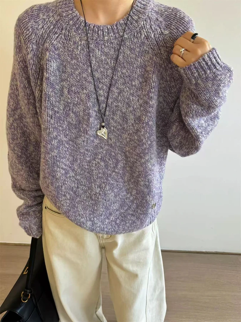 欧洲站2024冬季新款欧货圆领长袖针织衫女休闲毛衣上衣潮5841