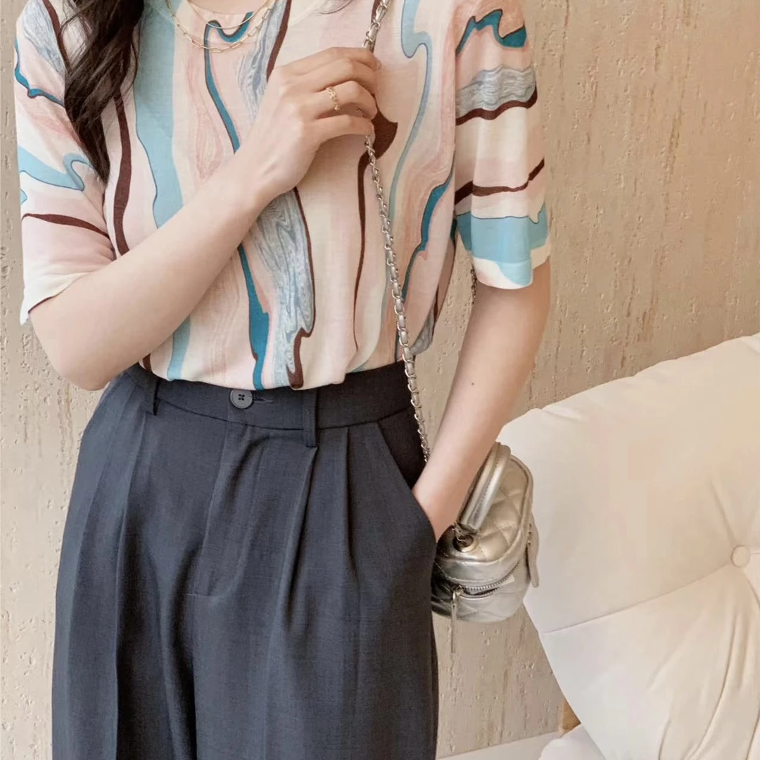 欧式高级感水溶4499针织衫秋装新款圆领印花毛衣女套头打底衫