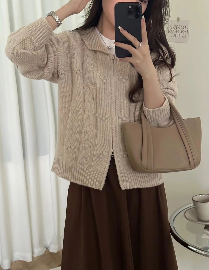 圣诞豆豆系列开衫毛衣1325女冬季新款时尚百搭翻领针织上衣