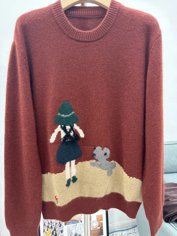 1984冬装新款欧货卡通女孩减龄蜜熊绒针织衫女秋冬软糯毛衣