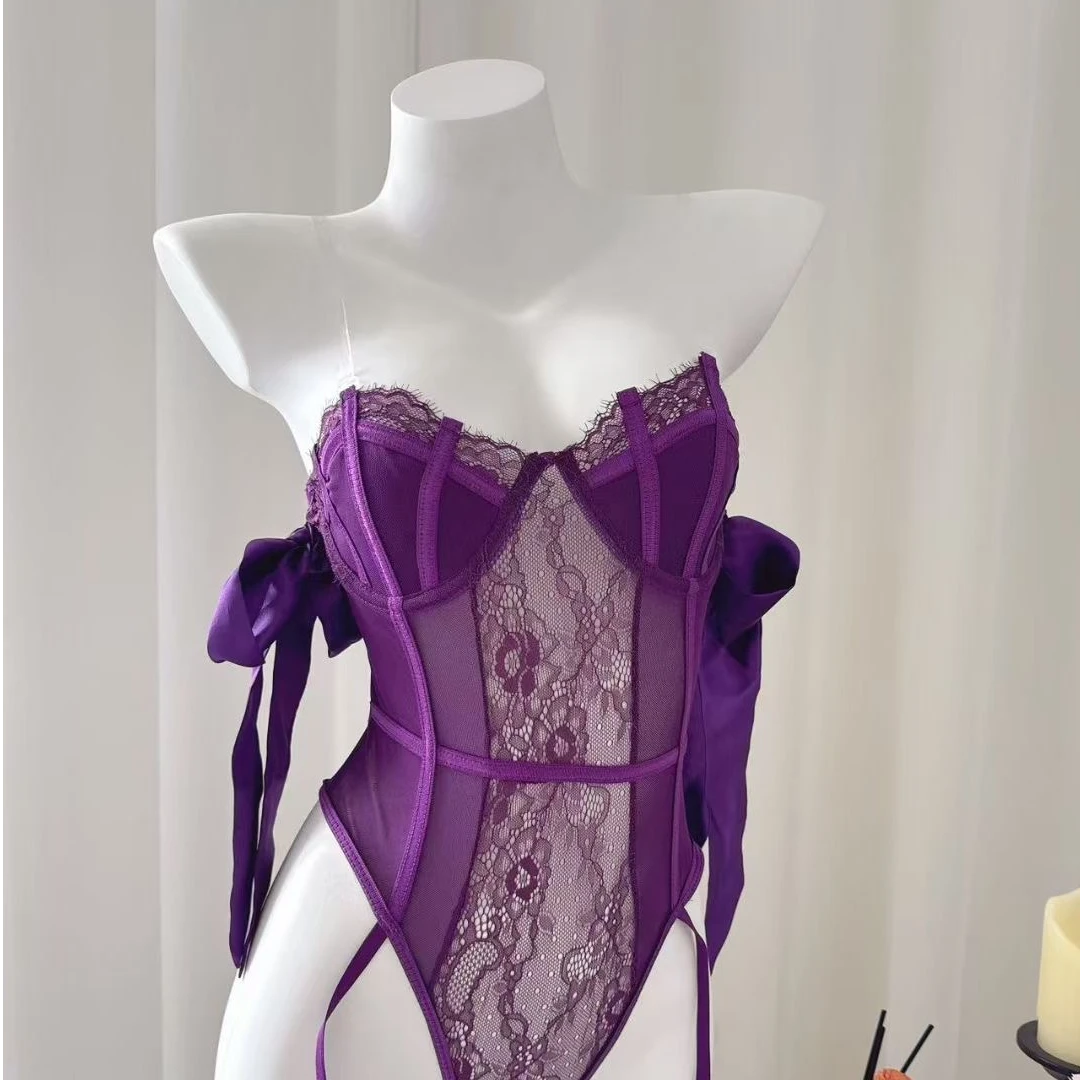 紫色绑带蕾丝火辣性感纯欲束腰法式文胸维密私密内衣高级感