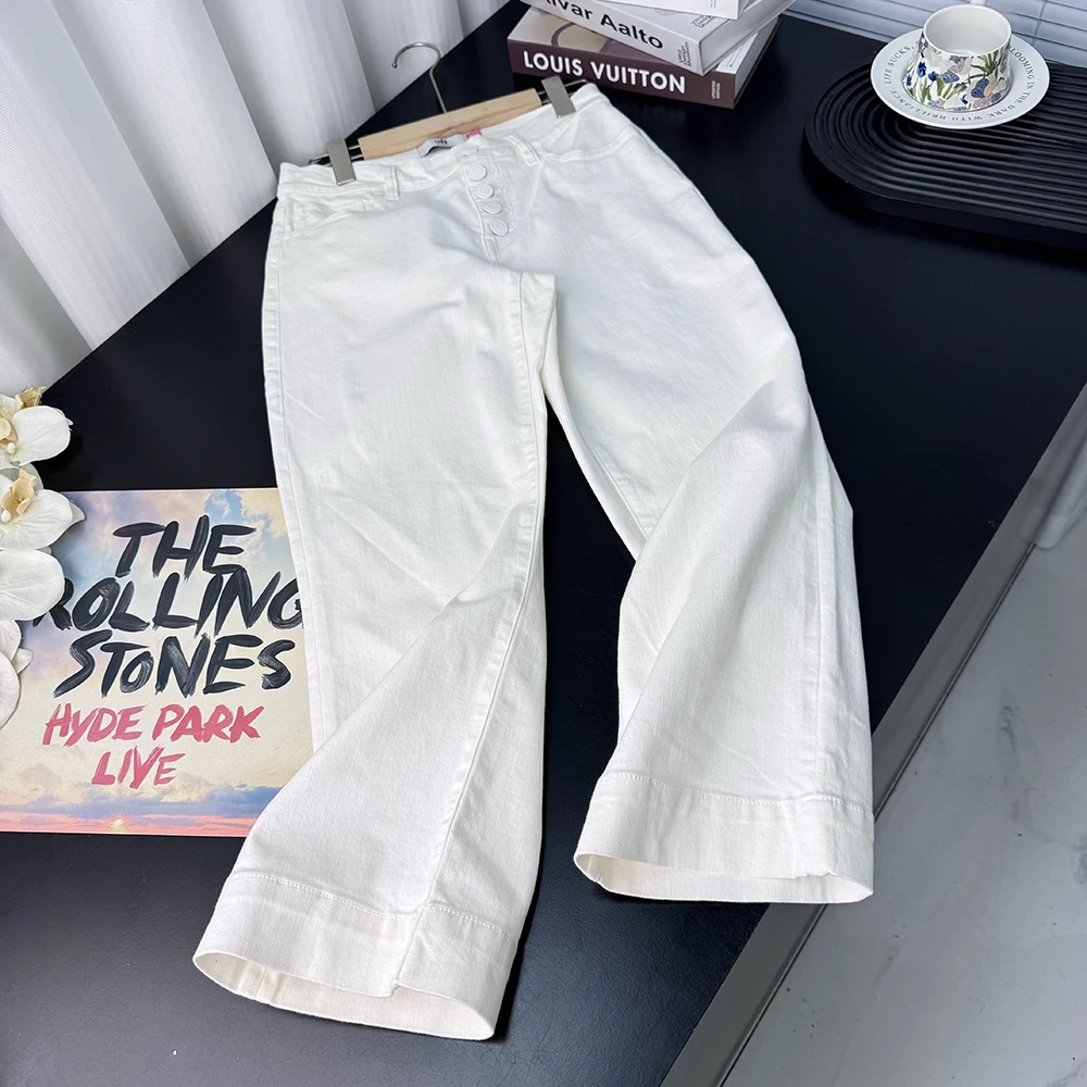 白色牛仔通勤风百搭显瘦简约直筒牛仔裤21764