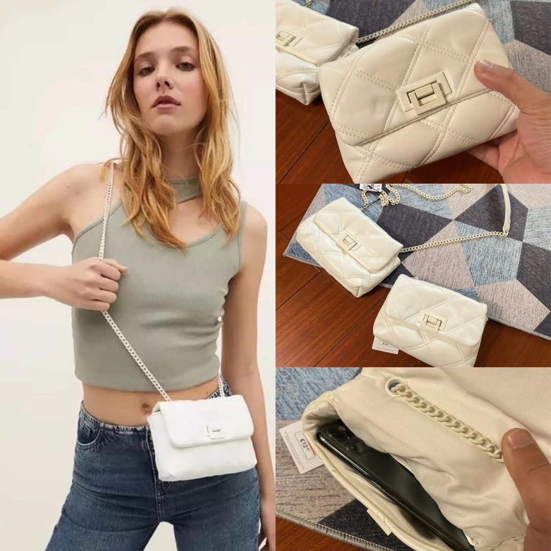 法式菱格绗线单肩斜跨女士小方包10450