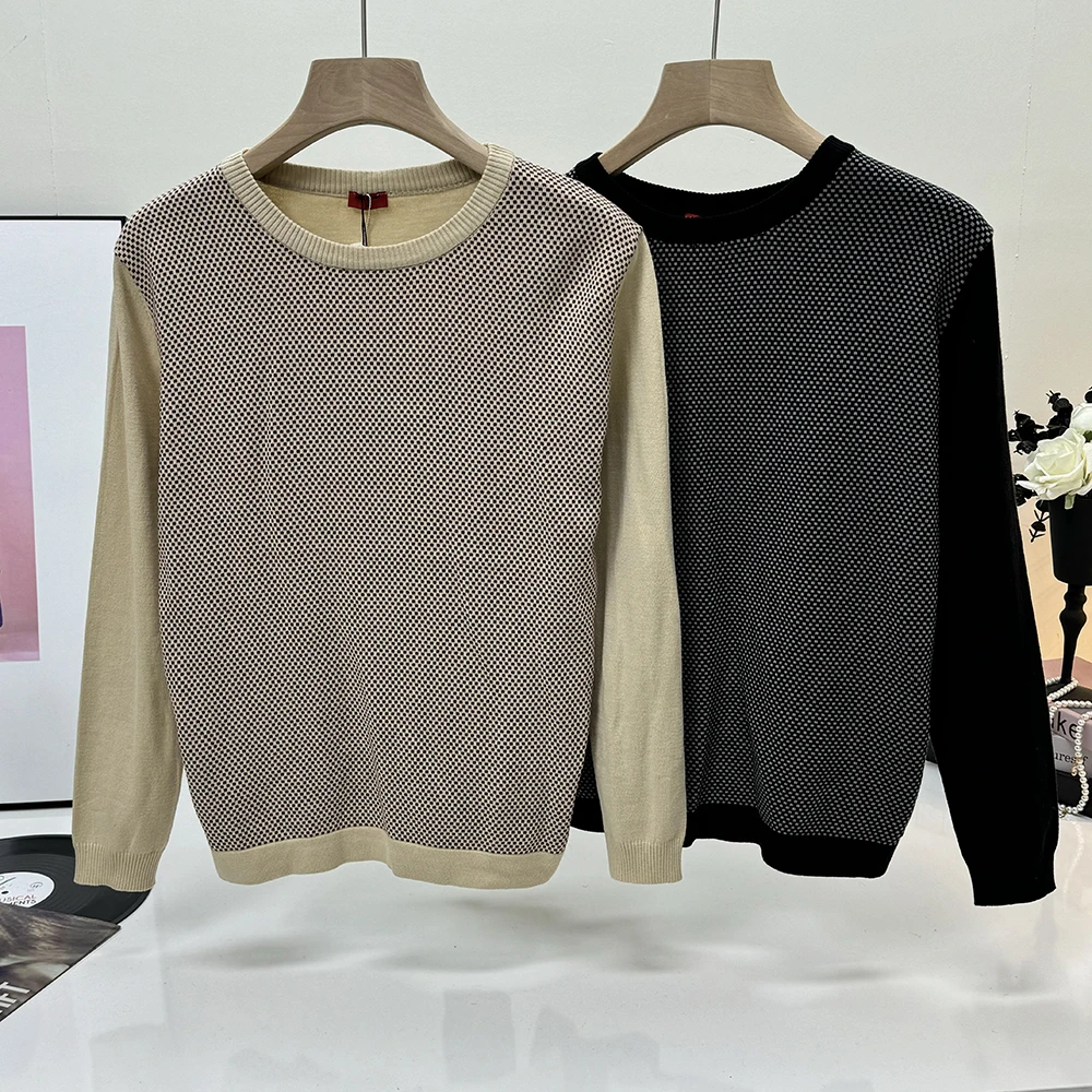 宽松圆领长袖提花针织衫打底衫上衣女12633