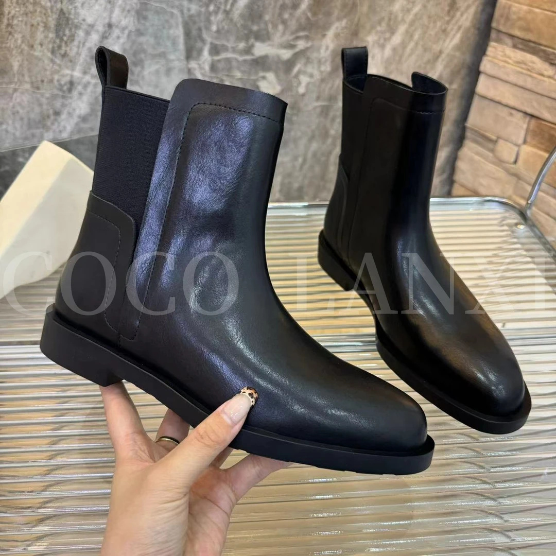 【里安】时尚百搭黑色厚底英伦风秋冬短靴24XZ591LX