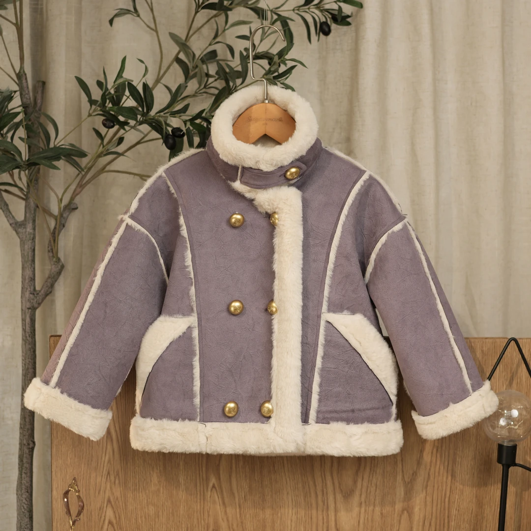 【SUGAR童装】2024冬季新款加绒加厚女童皮毛一机车外套
