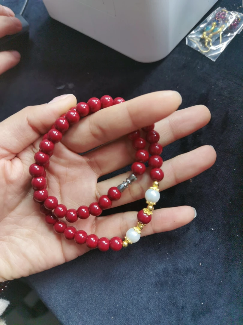 非金属吊坠 朱砂珠珠项链8mm