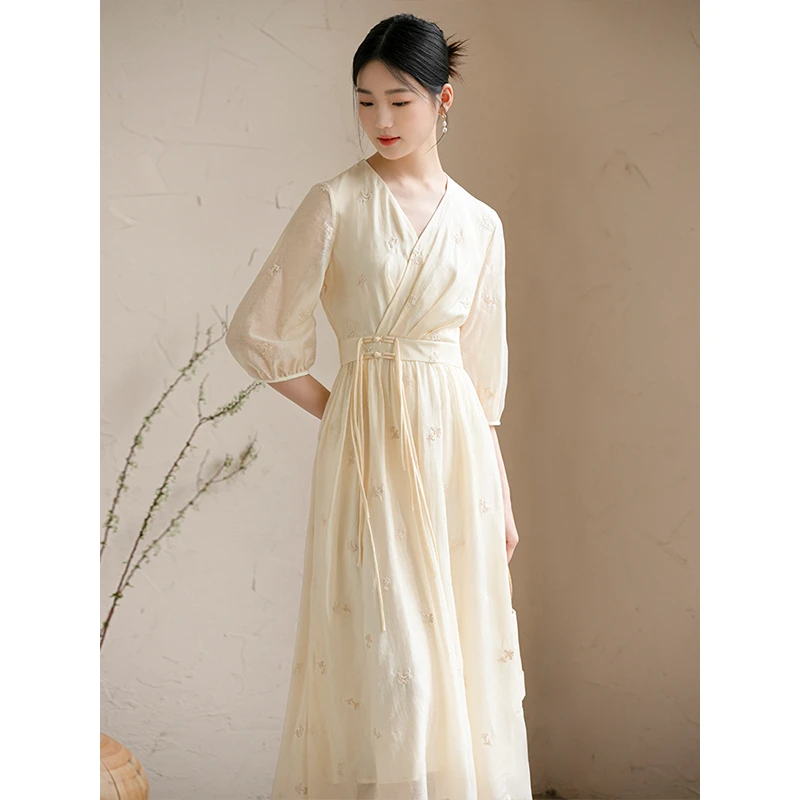 【初蝉衣事】新中式国风连衣裙女交领收腰气质设计感改良汉服0438