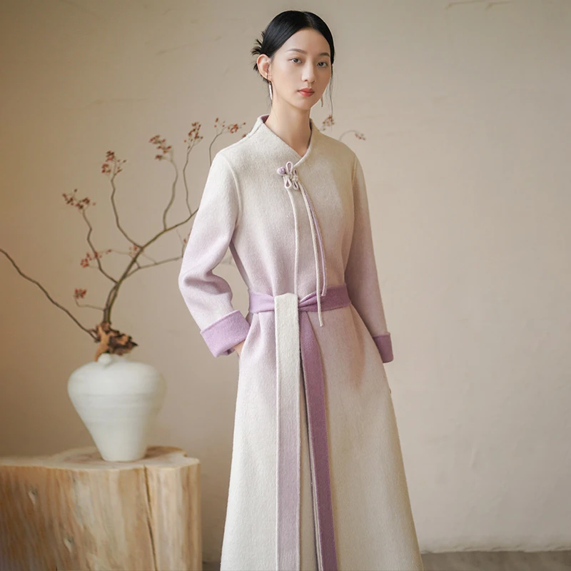 初蝉高端大衣女新款中式国风长款外套1110-N