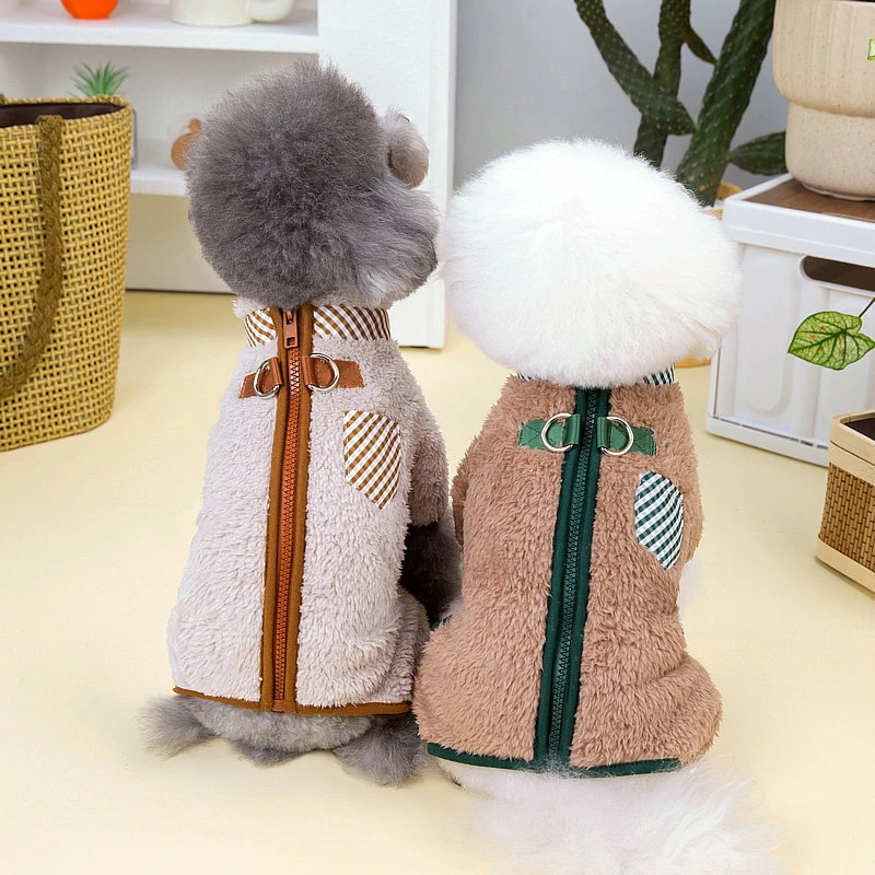 宠物泰迪比熊狗狗衣服秋冬季保暖猫咪小型犬带牵引绳四脚加厚绒款