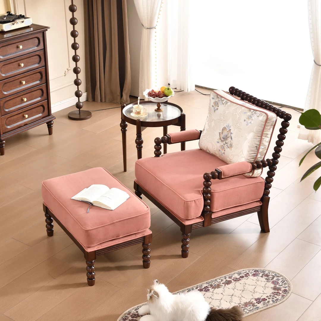 中古美式珍珠椅休闲椅布艺懒人沙发躺椅客厅卧室阳台单人椅脚踏