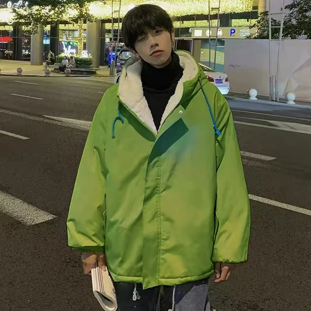 糕糕绒棉服男款冬季日系复古青少年连帽棉衣外套加绒加厚宽松棉袄