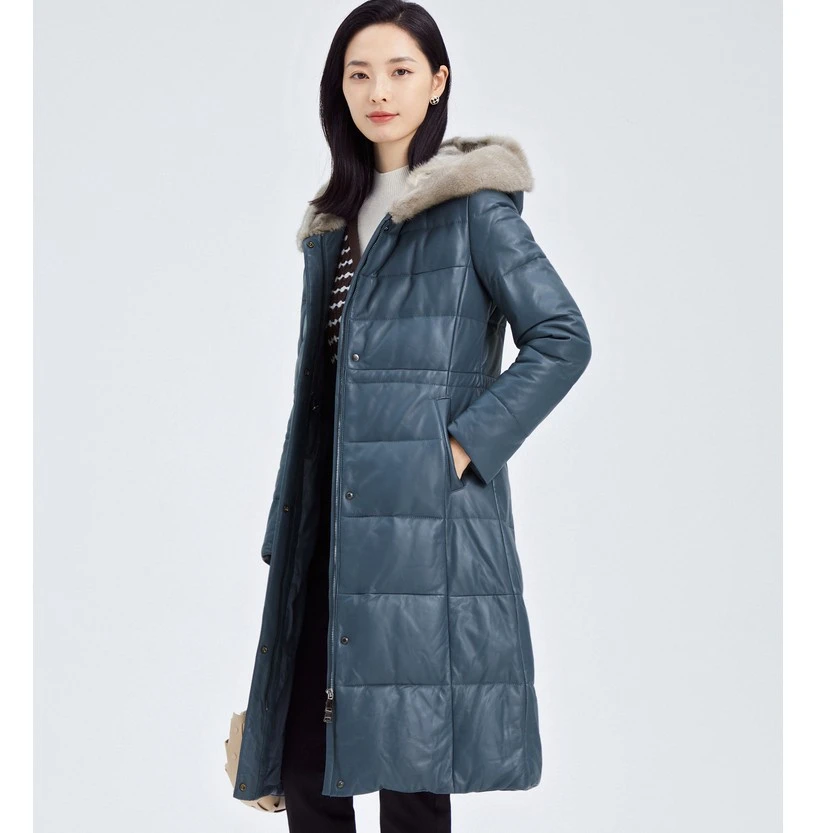 娜尔思双11返场优雅显瘦水貂毛领长款绵羊皮羽绒服外套NP00163P4