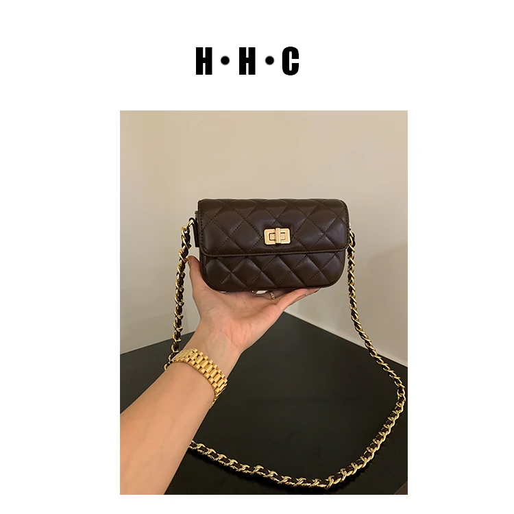 【花花菜】搭配小能手 内里单层全牛皮巧克力棕色百搭单肩包女小众