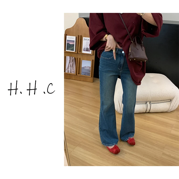 【花花菜】新品极简风时尚显瘦喇叭裤高腰微弹力牛仔长裤裤子女