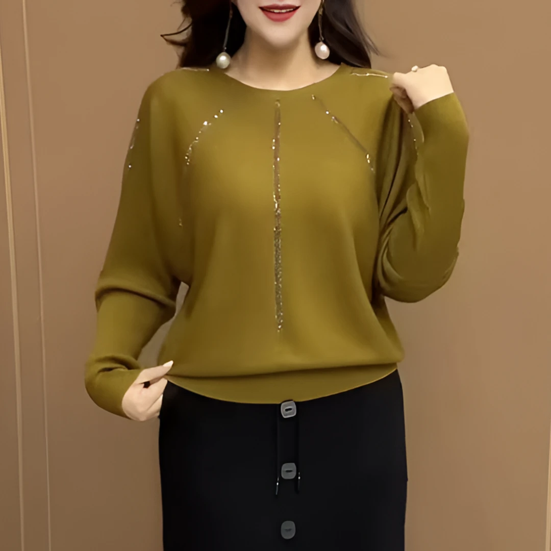 2025新款镶钻百搭针织衫女宽松显瘦中老年妈妈装春冬款保暖打底衫