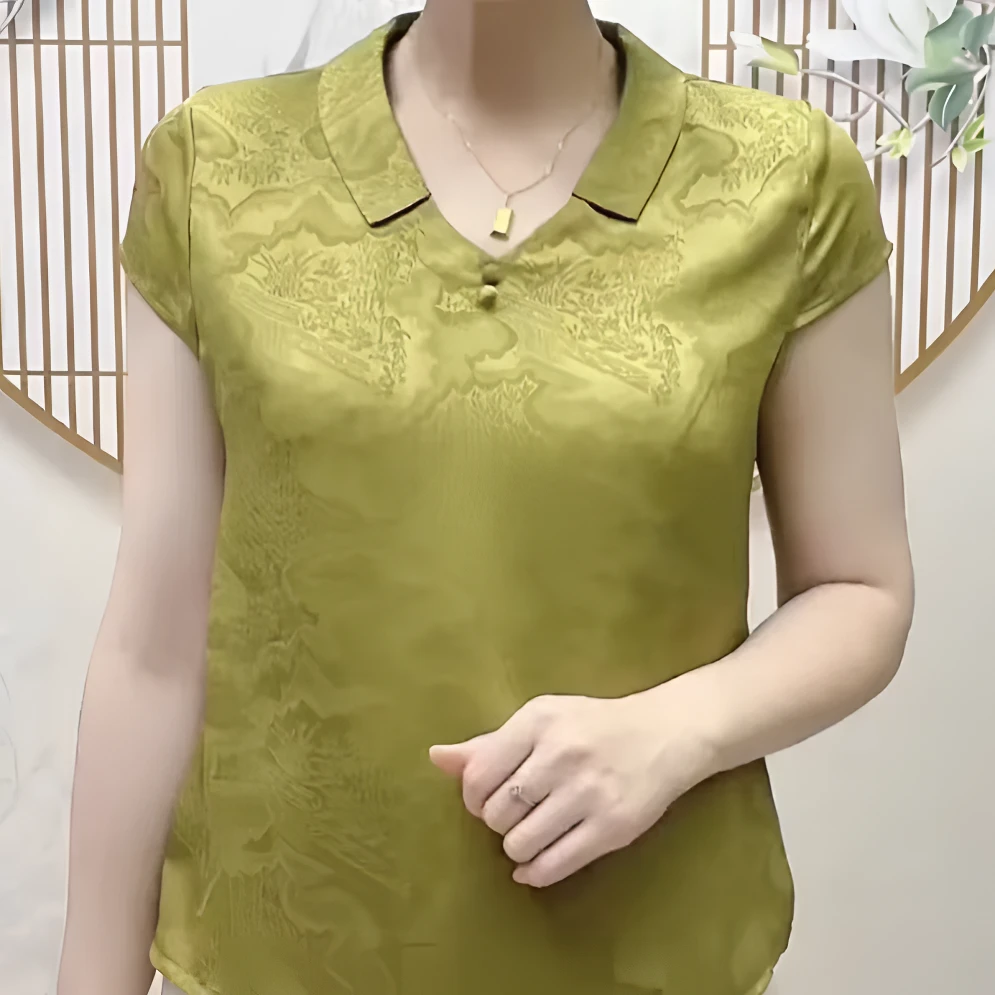 【反季清货】新款超仙国风缎面妈妈装夏款短袖宽松休闲复古风T恤