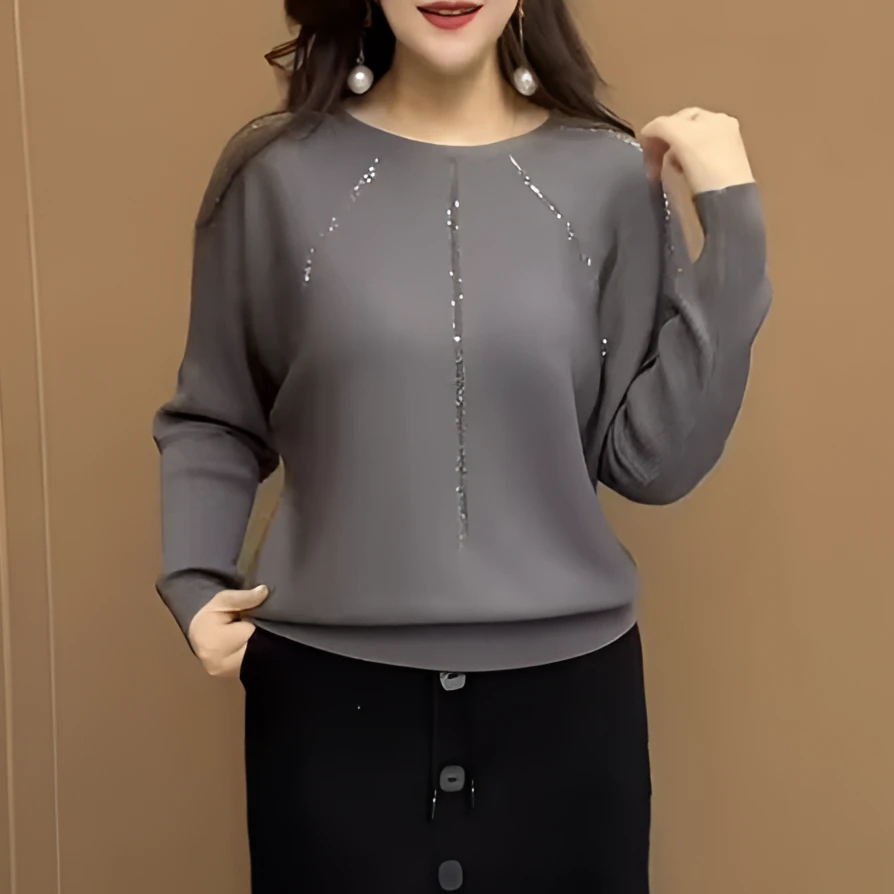 时尚镶钻针织2025春冬款百搭减龄毛衣新款宽松显瘦中老年妈妈装