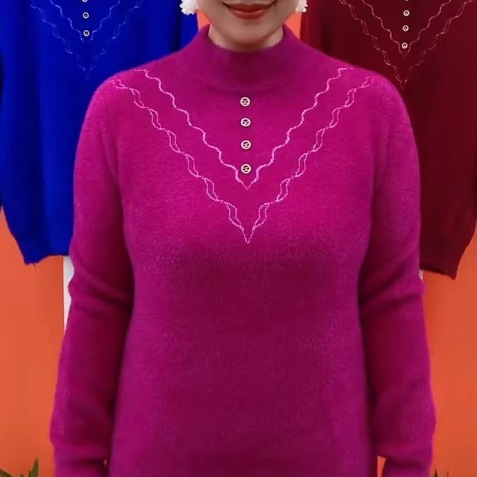 2025新款加绒加厚保暖衣春冬款中年妈妈装时尚百搭减龄毛衣打底衫