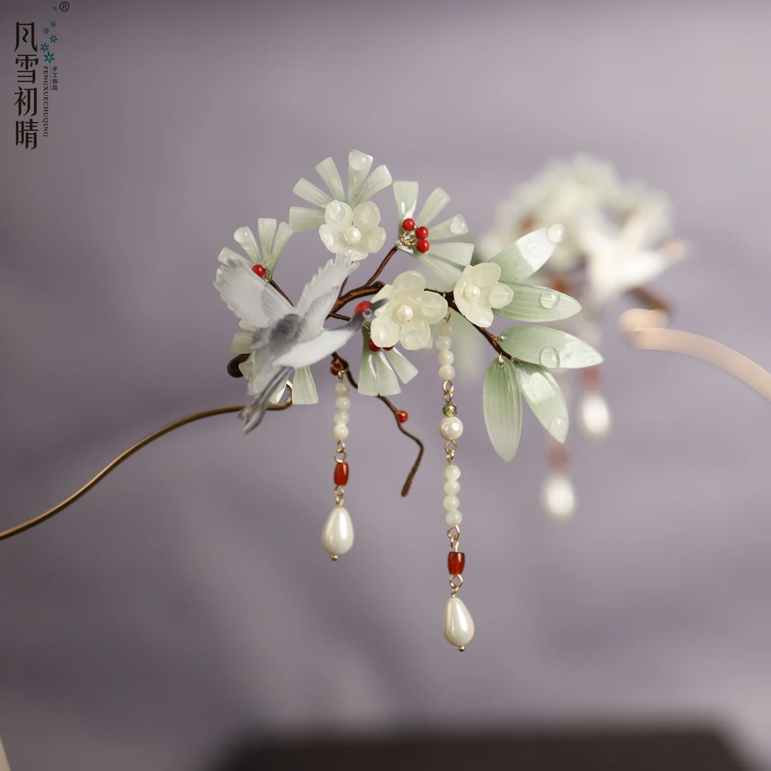 风雪初晴松间照发簪手工气质百搭头饰少女古风